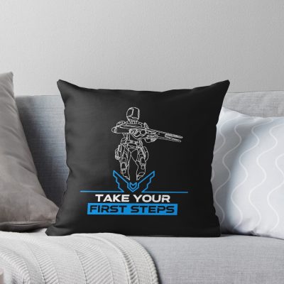 Elite Dangerous Take Your First Steps Blue Throw Pillow